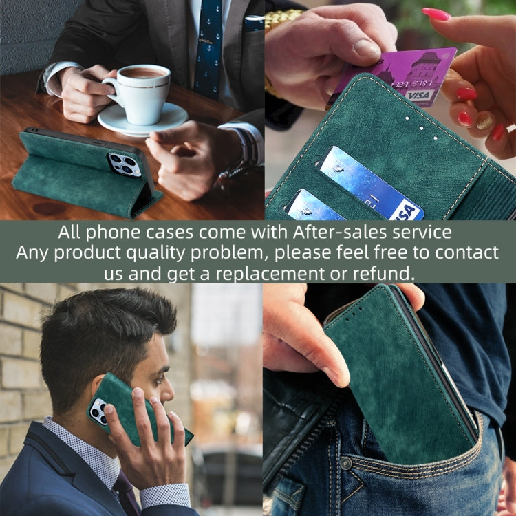 Funda de Cuero Magnética para Huawei Y9A con Rfid y Cepillo Antirrobo (Verde)