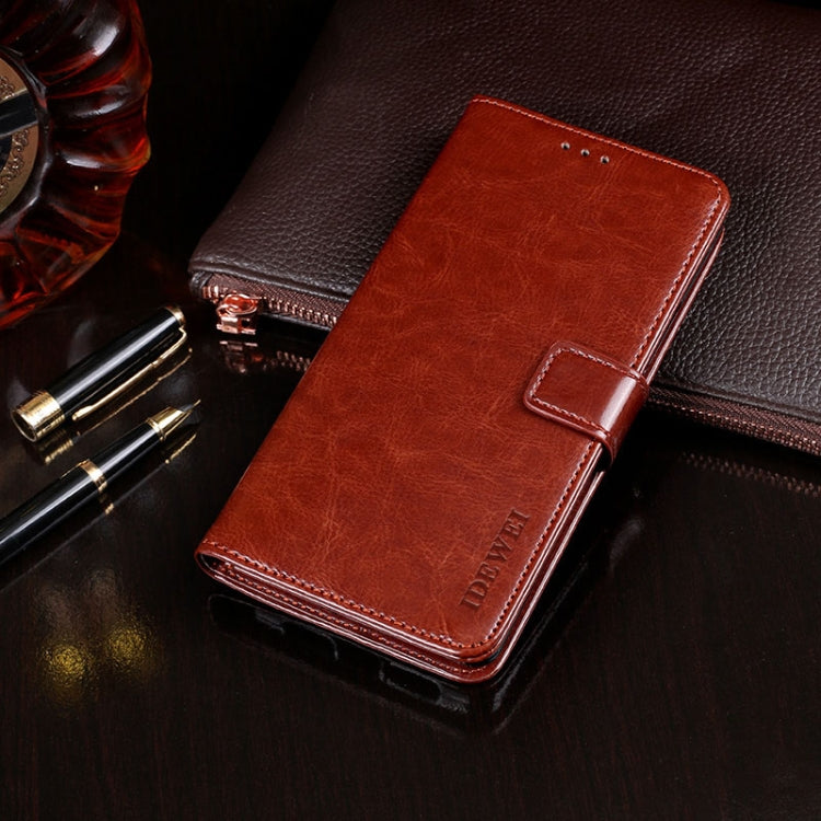 Para Huawei P40 Lite E idewei Crazy Horse Texture Funda de cuero con tapa horizontal con soporte, ranuras para tarjetas y billetera (marrón)