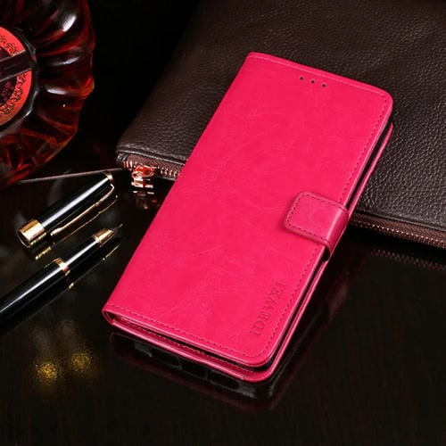 Para Huawei P40 Pro idewei Crazy Horse Texture Funda de cuero con tapa horizontal con soporte, ranuras para tarjetas y billetera (rosa roja)