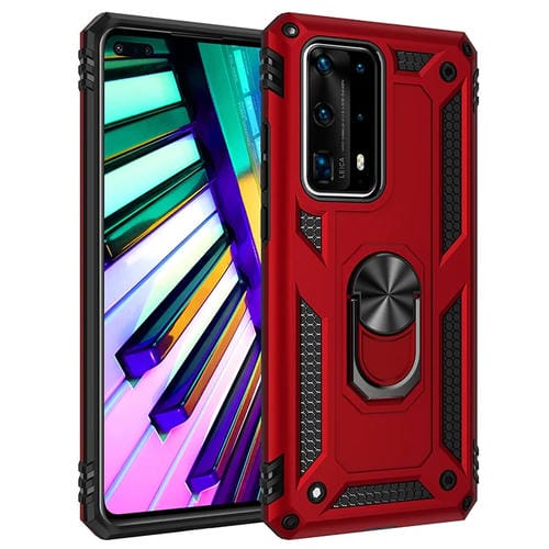 Para Huawei P40 Pro Funda protectora TPU + PC a prueba de golpes con soporte giratorio de 360 grados (rojo)