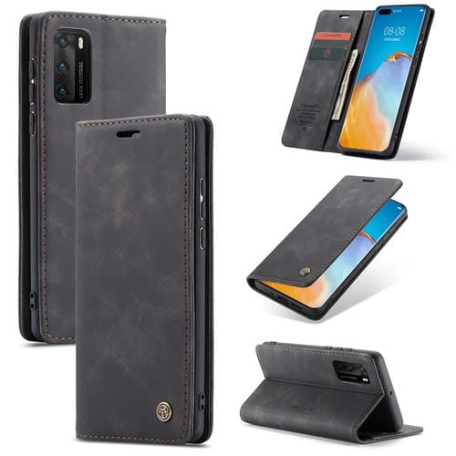 Para Huawei P40 CaseMe-013 Estuche de cuero con tapa horizontal multifuncional con ranura para tarjeta, soporte y billetera (negro)