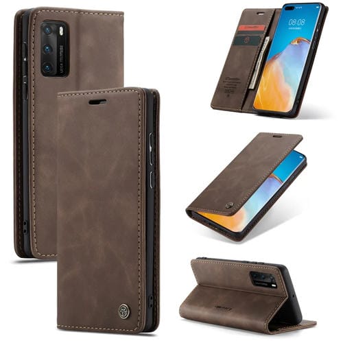 Para Huawei P40 CaseMe-013 Estuche de cuero con tapa horizontal multifuncional con ranura para tarjeta, soporte y billetera (café)