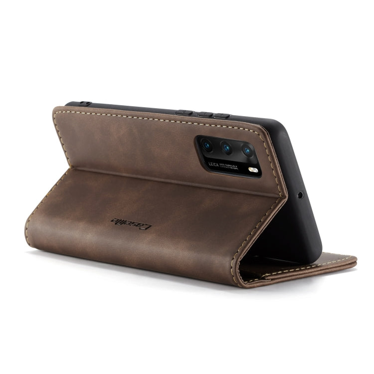 Para Huawei P40 CaseMe-013 Estuche de cuero con tapa horizontal multifuncional con ranura para tarjeta, soporte y billetera (café)