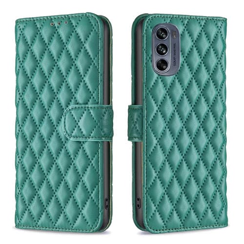 Para Motorola Moto G62 Diamond Lattice Wallet Funda de cuero con tapa para teléfono (Verde)