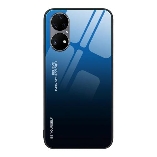 Para Huawei P50 Pro Gradient Color Glass Case (Azul Negro)