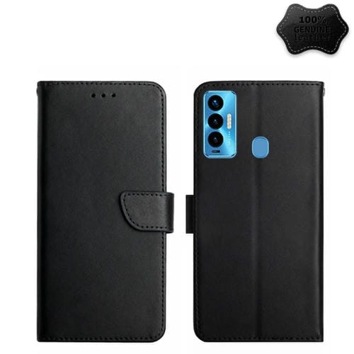Funda de Teléfono Tecno Camon 18I con Tapa Horizontal y Protección Huellas de Cuero Genuino (Negro)
