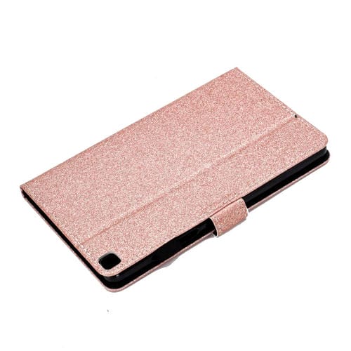 Estuche de Cuero Plano con Purpurina con Tapa para Bolígrafo Ranura para Tarjeta Hebilla Tira Antideslizante Soporte (Oro Rosa)