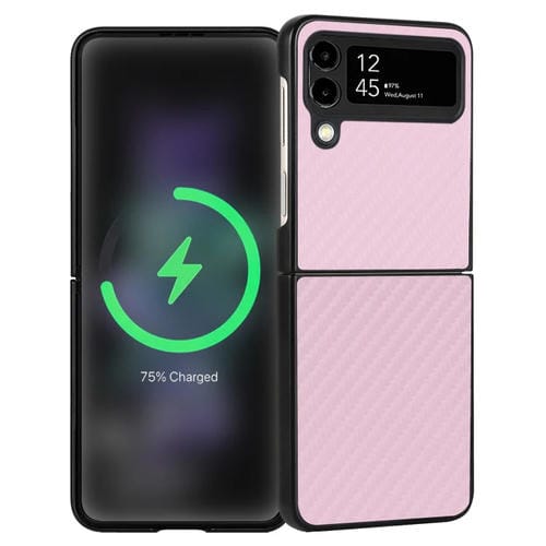 Funda de Teléfono Samsung Galaxy Z Flip3 5G Plegable Cuero Textura Fibra de Carbono (Rosa)
