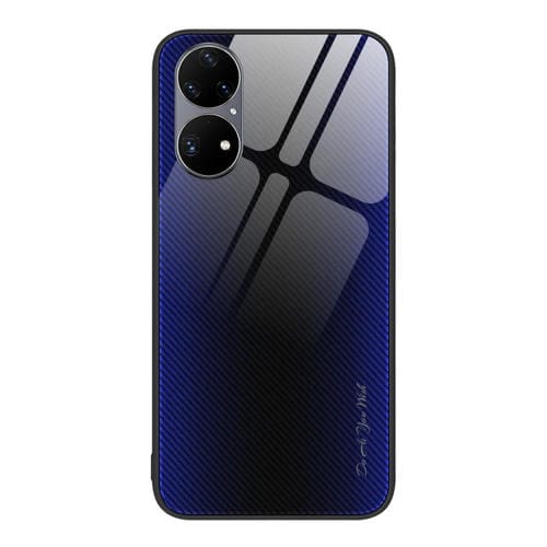 Para Huawei P50 Pro Texture Gradient Glass TPU Phone Case (Azul oscuro)