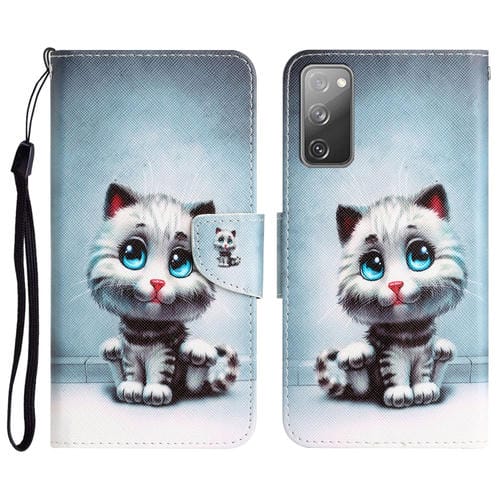 Para Samsung Galaxy S20 FE Estuche para teléfono de cuero con dibujo coloreado (ojos azules)