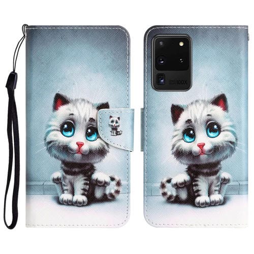 Para Samsung Galaxy S20 Estuche para teléfono de cuero con dibujo ultra coloreado (ojos azules)