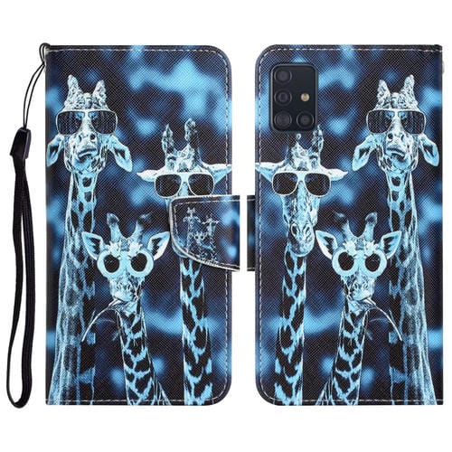 Para Samsung Galaxy A71 Estuche para teléfono de cuero con dibujo coloreado (jirafas)
