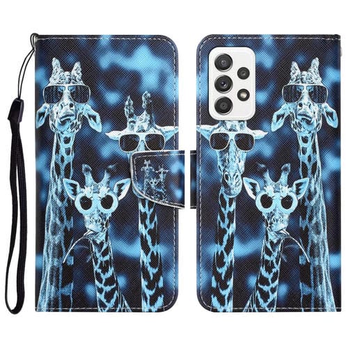 Para Samsung Galaxy A72 5G / 4G Estuche para teléfono de cuero con dibujo coloreado (jirafas)