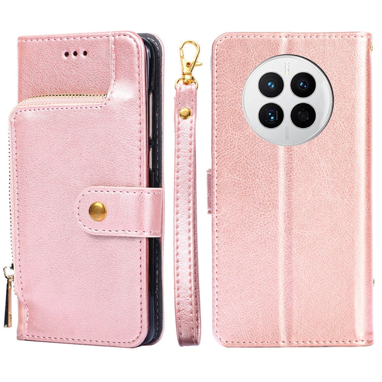 Funda de Cuero con Tapa y Cremallera para Huawei Mate 50 (Oro Rosa)