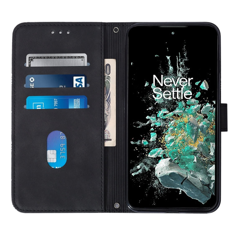 Funda de Cuero con Tapa En Relieve para OnePlus 10T 5G Global Crossbody (Negro)