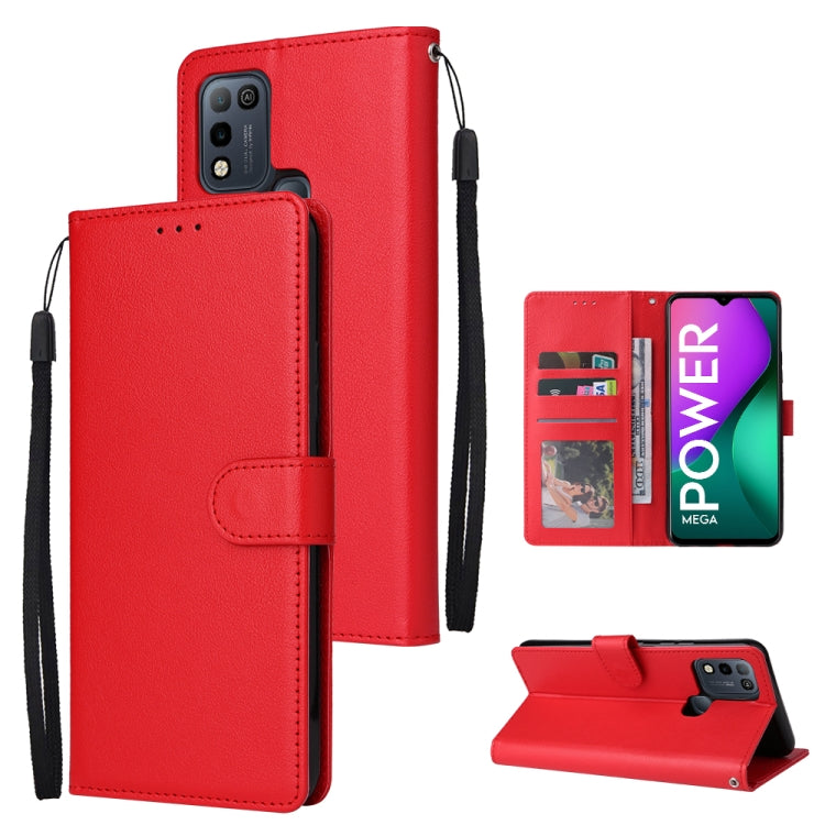 Estuche de Cuero para Infinix Smart 5 con Tapa Horizontal y 3 Ranuras para Tarjetas (Rojo)