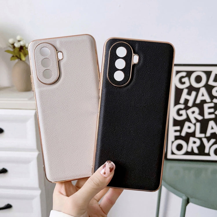 Funda de Cuero Genuino Huawei Enjoy 50 Nova Y70 Plus Nova Y70 4G Waves Series Nano Galvanoplastia (Gris)