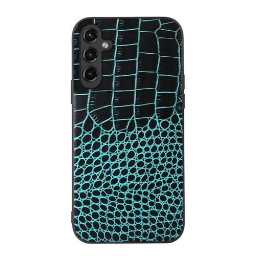 Para Samsung Galaxy A14 5G Funda de teléfono de cuero genuino con textura de cocodrilo (cian)