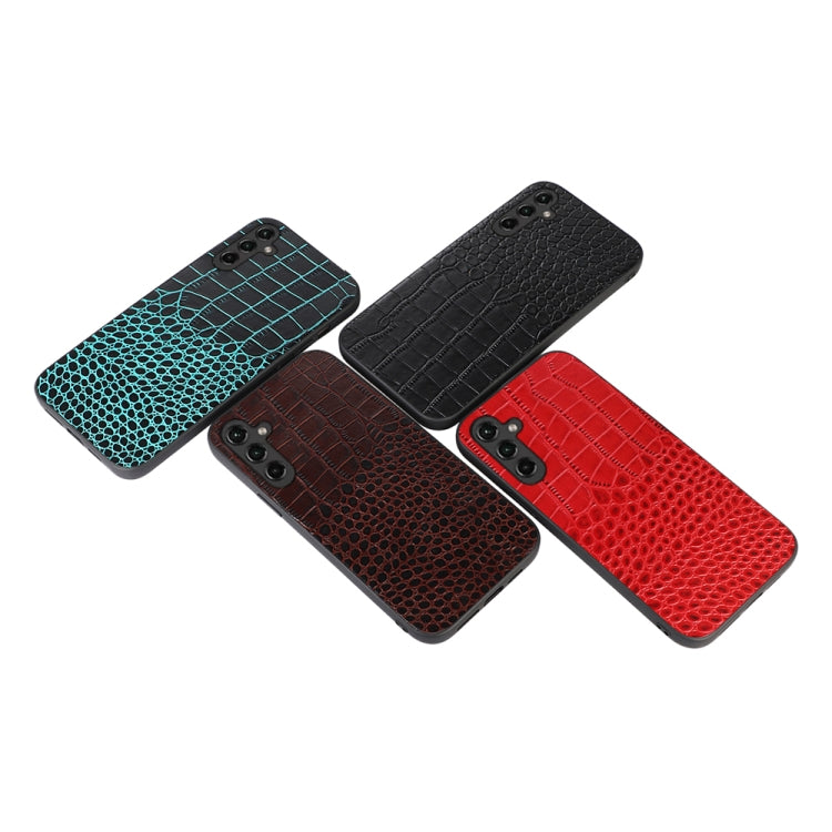 Para Samsung Galaxy A14 5G Funda de teléfono de cuero genuino con textura de cocodrilo (cian)