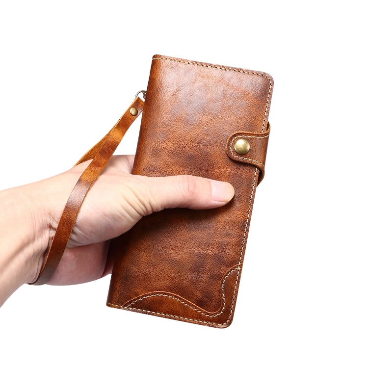 Para Samsung Galaxy S20+ Denior Oil Wax Cowhide Botón magnético Funda de cuero genuino (Azul oscuro)