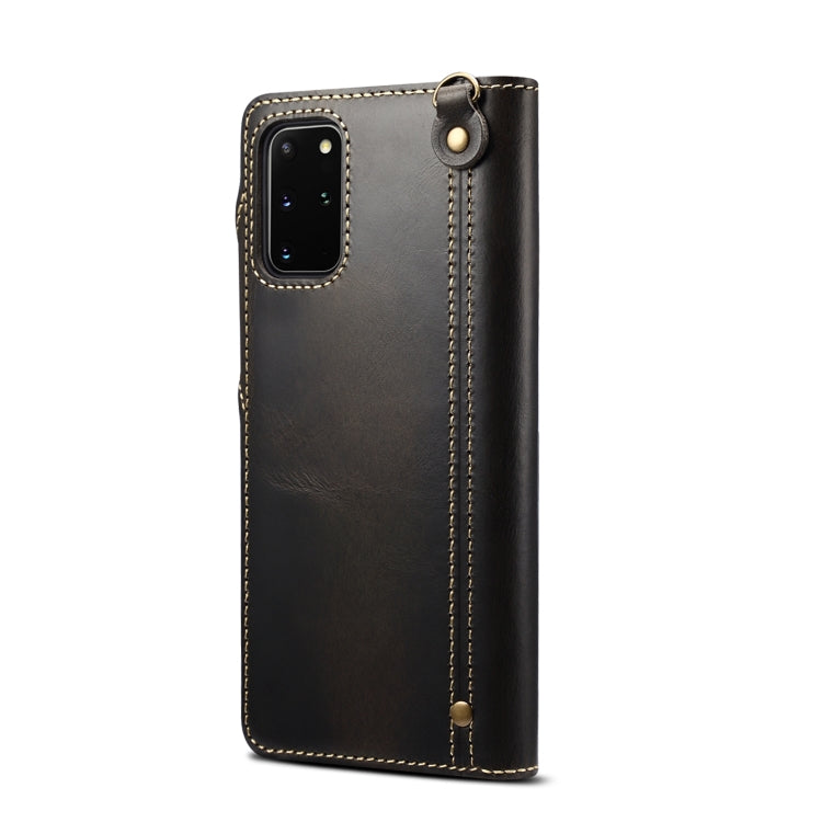 Para Samsung Galaxy Note20 Denior Oil Wax Cowhide Botón magnético Funda de cuero genuino (Negro)