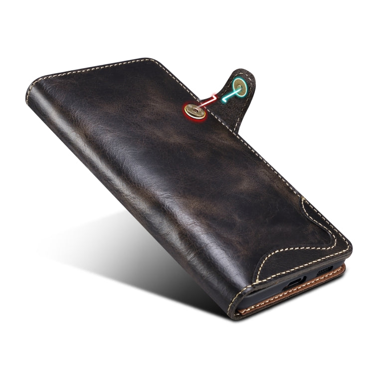 Para Samsung Galaxy S21 Ultra 5G Denior Oil Wax Cowhide Botón magnético Funda de cuero genuino (Negro)