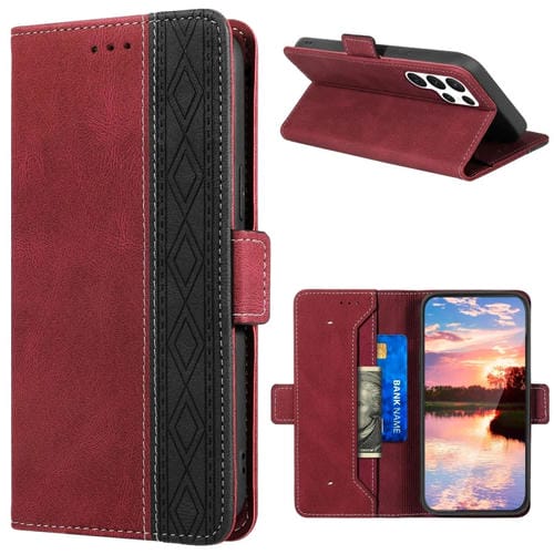 Para Samsung Galaxy S23 Ultra 5G Estuche para teléfono de cuero RFID con costura lateral magnética (Rojo)