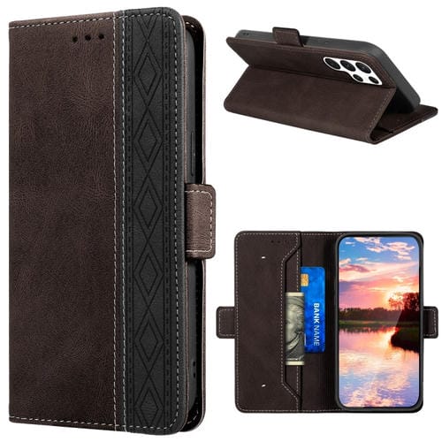 Para Samsung Galaxy S23 Ultra 5G Estuche para teléfono de cuero RFID con costura lateral magnética (café)