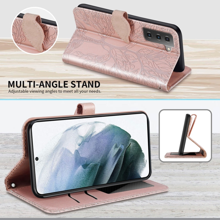 Para Samsung Galaxy S23 5G Life Tree Relieve Patrón Funda de cuero para teléfono (Oro rosa)