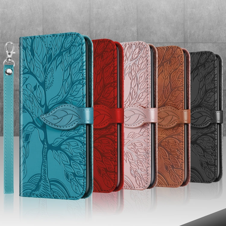 Para Samsung Galaxy S23 5G Life Tree Relieve Patrón Funda de cuero para teléfono (Marrón)