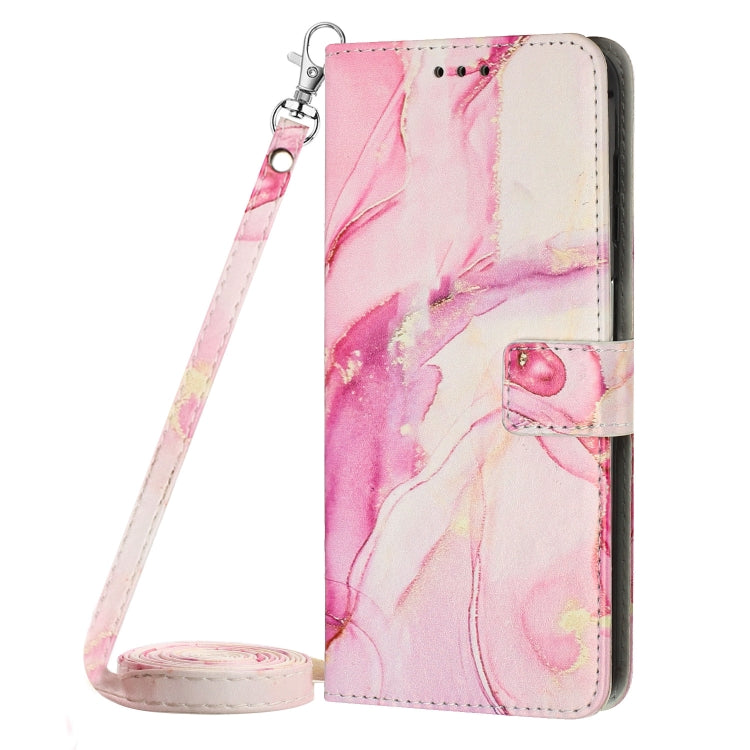 Para Infinix Hot 11s NFC Crossbody Funda de teléfono de cuero con patrón de mármol pintado (oro rosa)