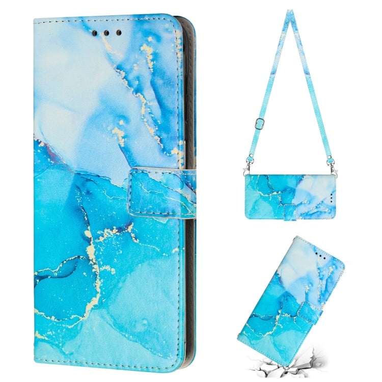 Para Infinix Note 12 5G/Note 12 Pro 5G Crossbody Funda de teléfono de cuero con patrón de mármol pintado (azul verde)