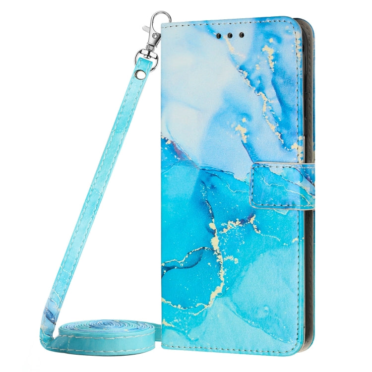 Para Infinix Note 12 5G/Note 12 Pro 5G Crossbody Funda de teléfono de cuero con patrón de mármol pintado (azul verde)