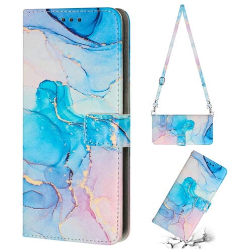 Para Tecno Spark 9 Pro Crossbody Funda de teléfono de cuero con patrón de mármol pintado (rosa verde)