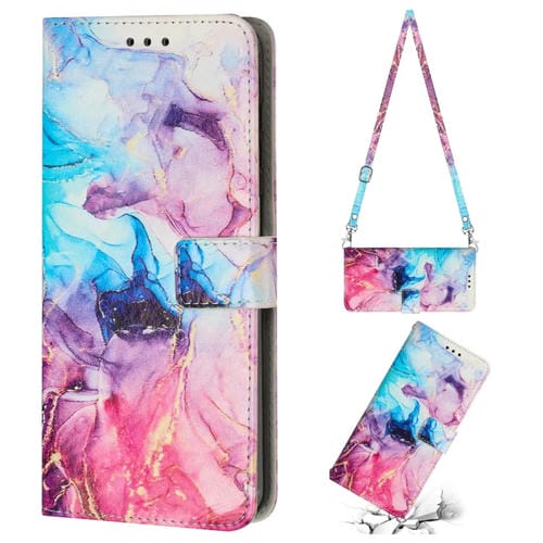 Para Tecno Spark 9T Crossbody Funda de teléfono de cuero con patrón de mármol pintado (rosa púrpura)
