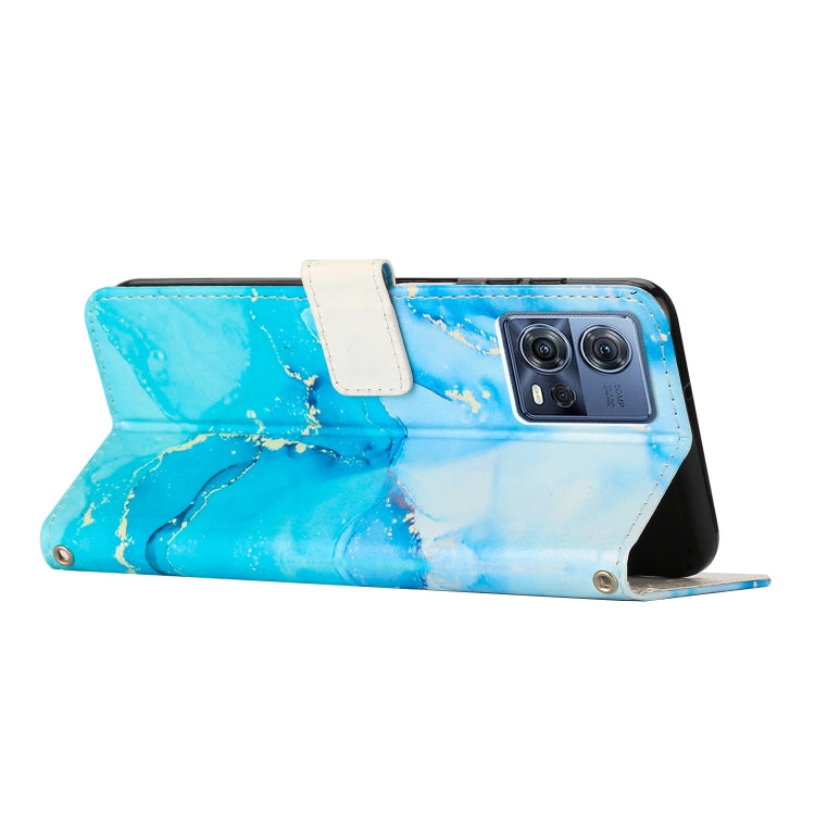 Para Motorola Moto S30 Pro 5G/Edge 30 Fusion 5G Crossbody Funda de teléfono de cuero con patrón de mármol pintado (azul verde)