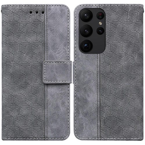 Estuche de Teléfono Samsung Galaxy S23 Ultra 5G Cuero Tapa En Relieve Geométrico (Gris)