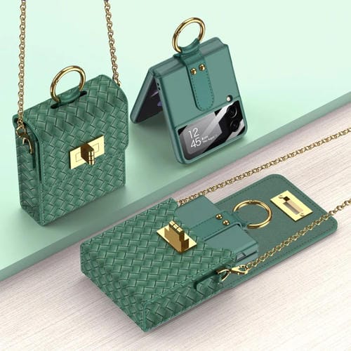 Mini mochila GKK, bolsa de teléfono delgada con anillo para Samsung Galaxy Z Flip3 5G/Z Flip4/Huawei P50 Pocket (verde bosque)