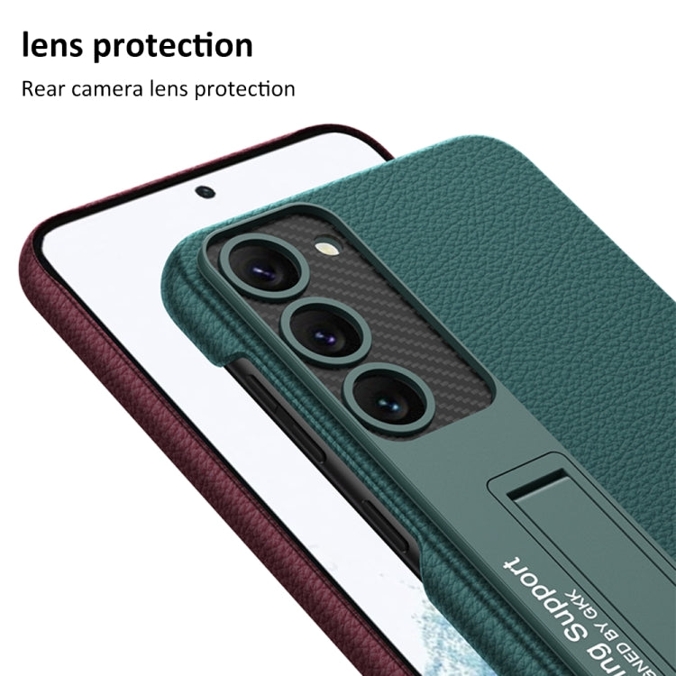 Para Samsung Galaxy S23+ 5G GKK Funda de teléfono a prueba de golpes de cuero liso con soporte (negro)