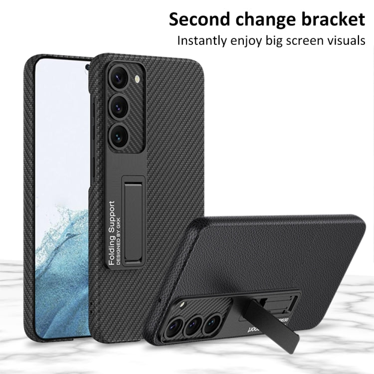 Para Samsung Galaxy S23+ 5G GKK Funda de teléfono a prueba de golpes de cuero liso con soporte (negro)