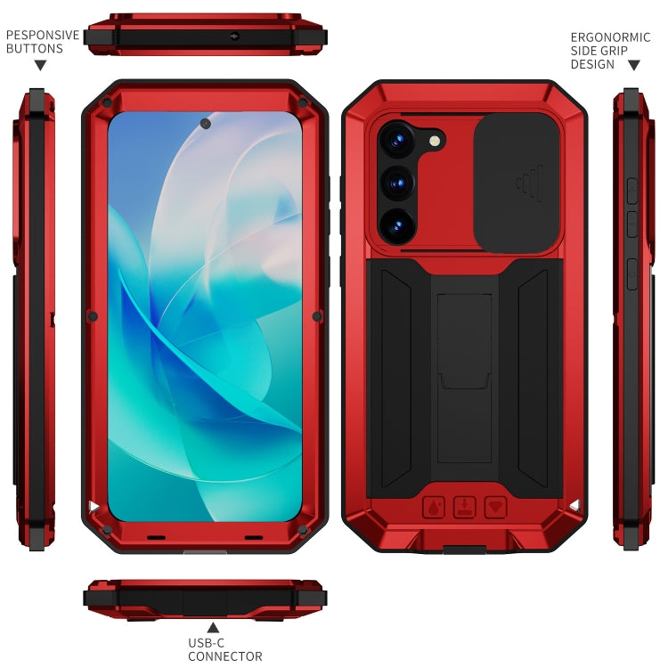 Para Samsung Galaxy S23 5G R-JUST Diseño de cámara deslizante Vida impermeable a prueba de polvo Caja del teléfono a prueba de golpes (Rojo)