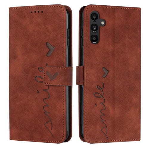 Para Samsung Galaxy A34 5G Skin Feel Heart Funda de cuero en relieve para teléfono (Marrón)