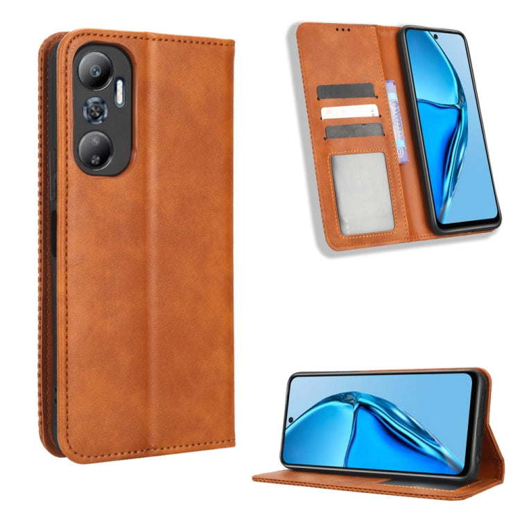 Funda de Cuero para Infinix Hot 20 4G X682B con Hebilla Magnética y Textura Retro (Marrón)