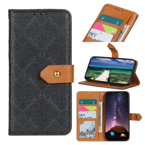 Estuche para Motorola Moto Edge 40 Pro 5G X40 X40 Pro Cuero con Tapa en Relieve Floral Europeo (Negro)