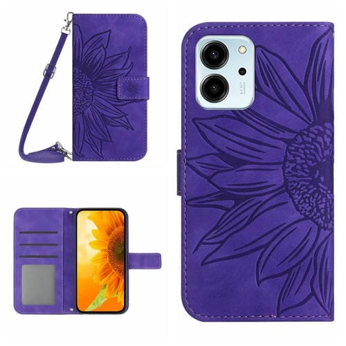Funda de Cuero con Tapa en Relieve y Cordón para Honor 80 SE HT04 (Púrpura Oscuro)