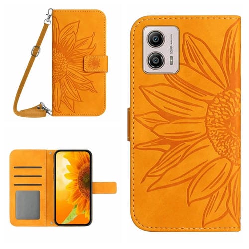 Funda de Cuero Motorola Moto G53 5G/G13/G23 Ht04 Skin Feel con Tapa En Relieve y Cordón (Amarillo)