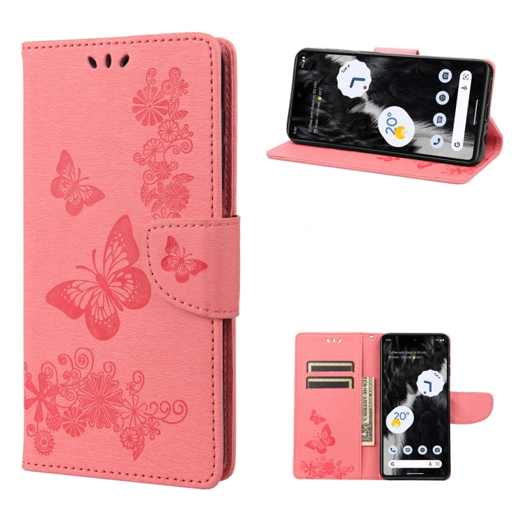 Estuche para Google Pixel 7A de Cuero con Tapa Horizontal en Relieve de Mariposa (Rosa)