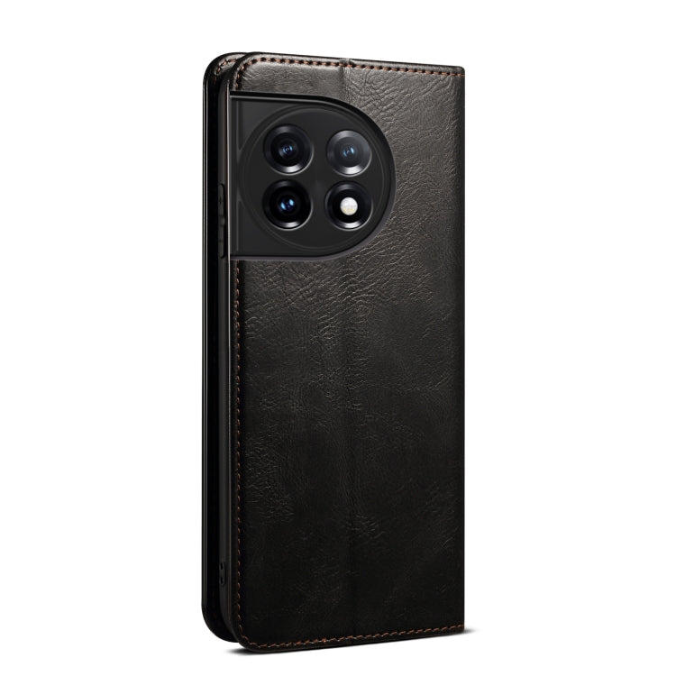 Funda de Cuero para Teléfono OnePlus 11R Oil Wax Crazy Horse Texture (Negro)