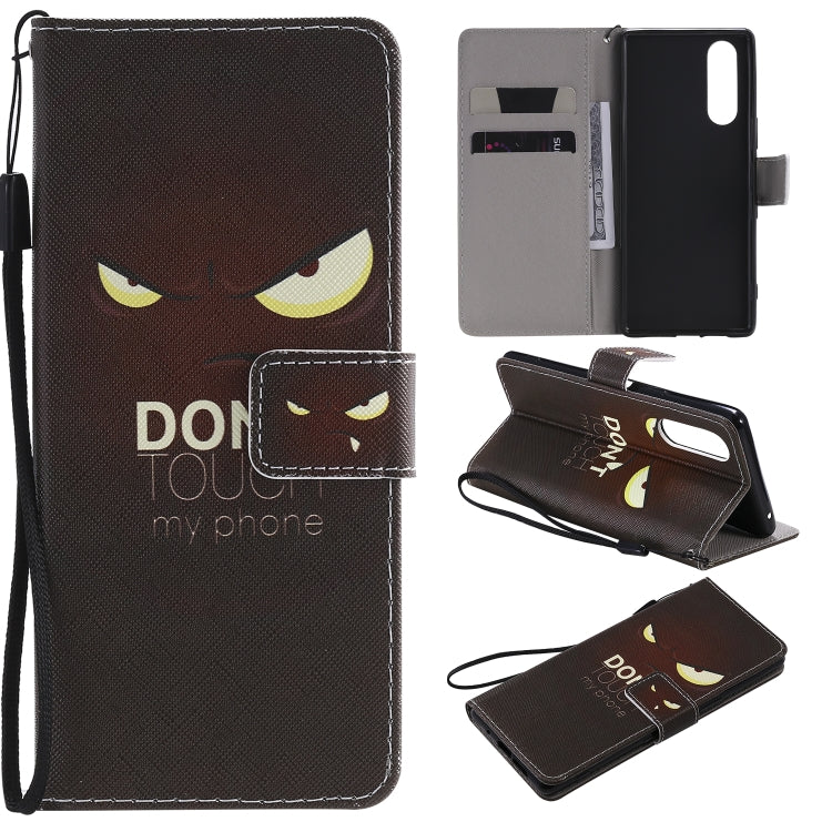 Para Sony XZ5 Painting Funda de cuero con tapa horizontal con soporte, ranura para tarjeta y cordón (ojo)