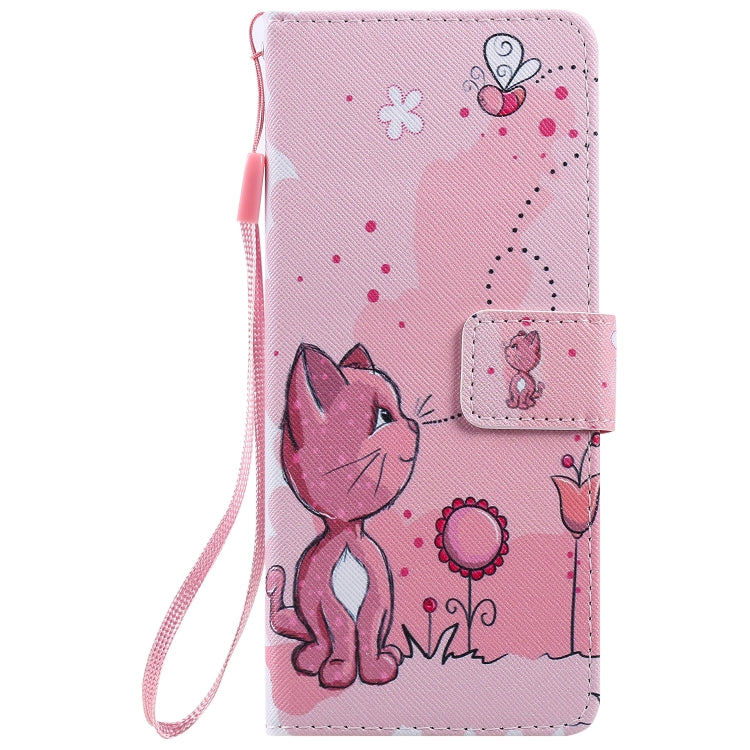 Para Sony Xperia 20 Painting Funda de cuero con tapa horizontal con soporte, ranura para tarjeta y cordón (gato y abeja)